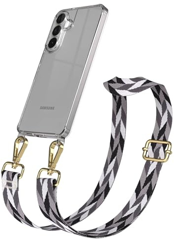 EAZY CASE Handykette - Verstellbares Taschenband kompatibel mit Galaxy S26 Plus, Schulterriemen, Handykordel mit Silikon Hülle, Umhängetasche, Grau/Schwarz Mix Gold