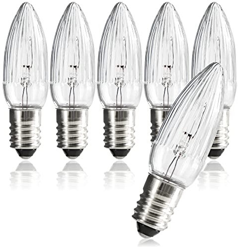 com-four® 6x Riffelkerze warmweiß für Schwippbögen mit 16 Lampen - Ersatzbirnen für Lichterkette oder Pyramide - 14V / 3W, mit E10 Schraubgewinde (06 Stück)