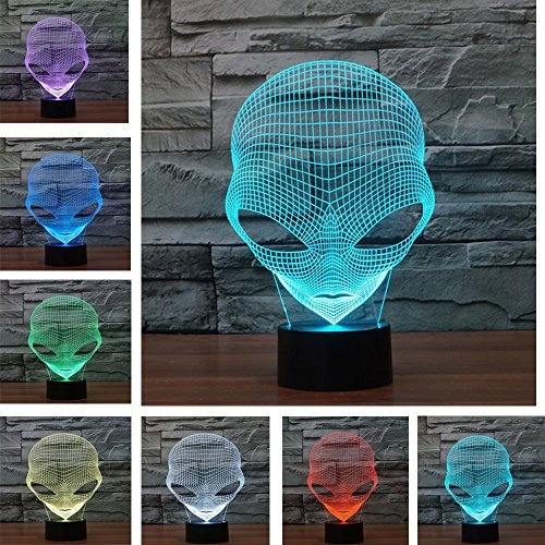 3D Lampada da Tavolo,KINGCOO 3D Optical Illusion Visiva illuminazione luce Notturna 7Cambiamento Colore Pulsante Touch USB Atmosfera Lampada da Notte LED (Alieno)
