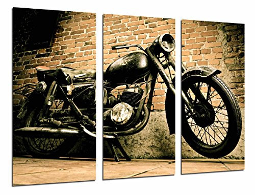 Cuadros Cámara - Wandbild - Weinlese-Schwarz-Motorrad, Harley Davidson, 97 x 62 cm, Holzdruck - XXL Format - Kunstdruck, ref.26712