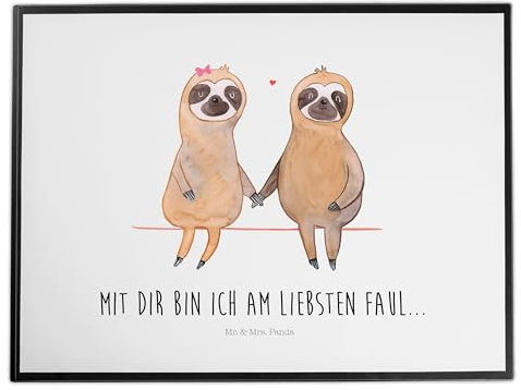 Mr. & Mrs. Panda Schreibtischunterlage Faultier Pärchen - Geschenk, Schreibtischauflage, Faultierliebe, Faultier Geschenk, Langsamkeit,