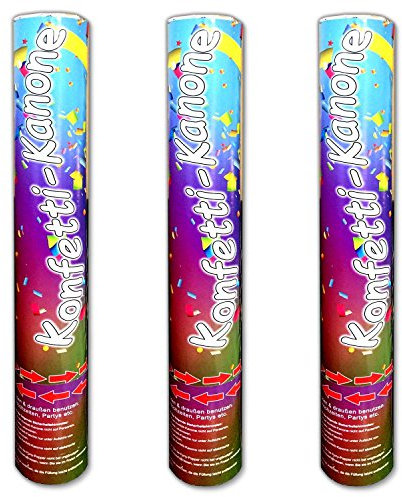 HAC24 3X Konfetti-Kanone bunt Party Popper Shooter 40 cm 4m Schussweite Hochzeit
