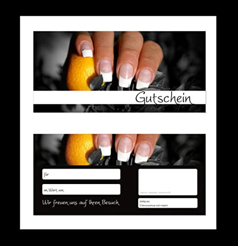 10 Stück Gutscheine - Gutscheinkarten - Geschenkgutscheine für Bereiche Naildesign und Maniküre oder Kosmetik