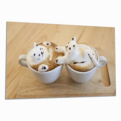 Wallario Herdabdeckplatte/Spritzschutz aus Glas, 1-teilig, 90x52cm, für Ceran- und Induktionsherde, Süße Milchschaum Katzen auf Kaffee