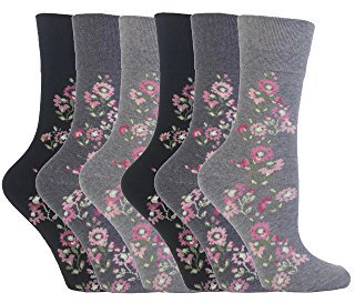 Gentle Grip - 6 Paar Damen Gesundheitssocken Ohne Gummi Diabetiker Druckfreie Handgekettelt Baumwollanteil Socken 37-42 EUR (GG45)