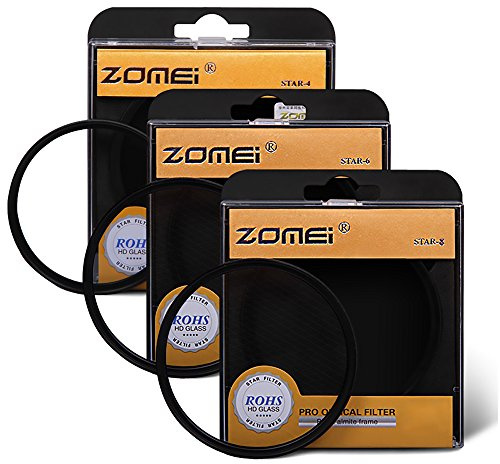 Zomei 62mm Sterneffekt Cross Starburst Twinkle Objektiv + 4 Sternfilter + 6 Sternfilter + 8 Punkte Stern Filter Set für Canon Nikon