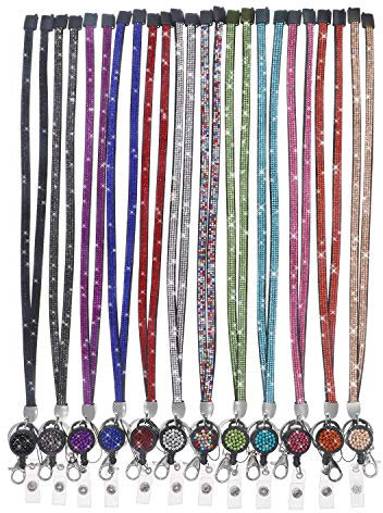 Soleebee Trageband 80cm Bling feinste Kristalldiamant Leder Schlüsselband Umhängeband Lanyard mit Karabinerhaken Schlüsselring für Schlüsselanhänger - 12 Stück (mit JoJo)