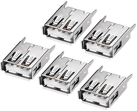 sourcing map PCB USB Connector Type-A Female Jack 4 Pin Vertical Straight Insert 5Pcs