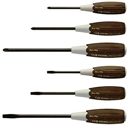 VESSEL Wood-Compo Schraubendreher mit rutschfestem Griff, hergestellt in Japan, 6-teiliges Set 3006CS