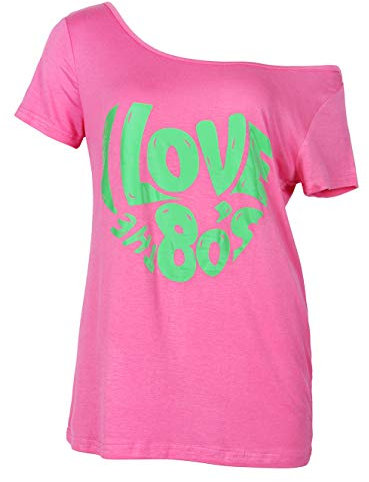Smile Fish T-shirt pour femme style années 1980 - Style rétro - inscription «I love the 80’s», Rose fluo 4., XXL