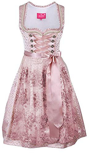 ELFIN Damen Midi Dirndl Elegante Trachtenkleid für Oktoberfest inkl. Spitzen Dirndlschürze Gr. 34-44