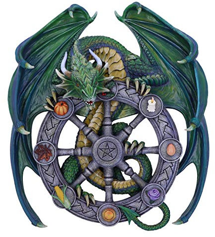 Nemesis Now Magical Dragon Pagan Wheel of The Year Wall Plaque, Green, 30cm Anne Stokes Wandschild mit magischem Drachen, heidnisches Rad des Jahres, Grün, 30 cm, Harz, 13L x 3.9W cm