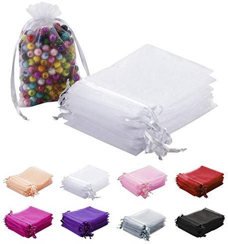 MOTYAWN Durchsichtige Organza-Beutel, 7,6 x 10,2 cm, weiße Schmuckbeutel, Hochzeits-Partybeutel, Netz-Süßigkeitentüten, kleine Weihnachtsbeutel, Geschenkbeutel für Hochzeit, Party, Weihnachten, 100