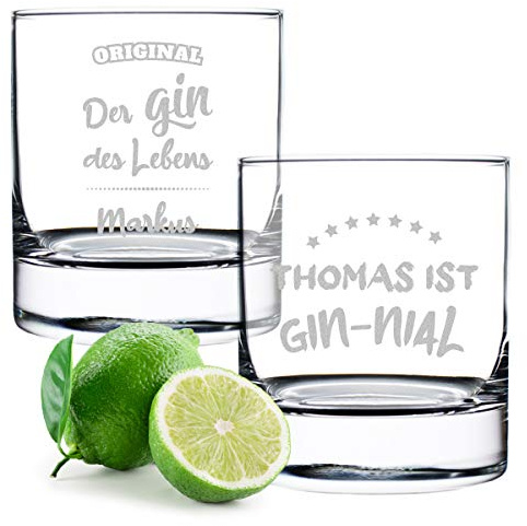 Tonic Gingläser 2 Stück graviert mit Sprüchen - Lasergravur - Cocktailglas - personalisiert - Genuss - Sommergetränk - 320 ml Volumen - Für Männer und Frauen - Kaltgetänk - Spruch 1 und 2
