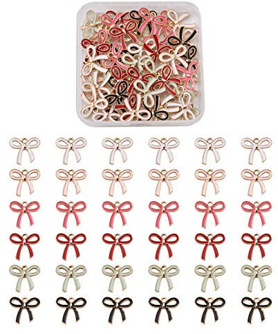 Cheriswelry 48pcs Alloy Enamel Bowknot Pendants 6 Colors Cute Bowtie Bow Dangle Charms Beads for DIY Jewellery Bracelet Crafts Making