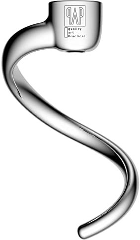 Gancho de masa en espiral de acero inoxidable de repuesto para batidoras KitchenAid de 4.5 cuartos y 5 cuartos de galón, resistente al óxido y fácil de limpiar, amasado eficiente para pan, pizza,
