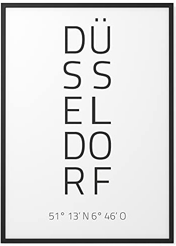 Papierschmiede® Geo Poster Koordinaten Düsseldorf, A3 Gerahmt im Holzrahmen (schwarz), Stadt Bild als Wanddeko für Wohnzimmer Schlafzimmer Küche Esszimmer, Ruhrgebiet Altstadt