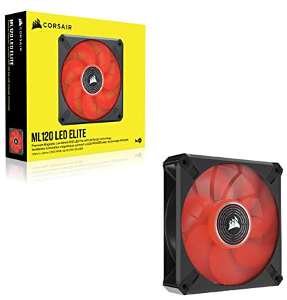 Corsair ML120 LED ELITE, 120mm PWM LED Fan AirGuide Technology, Magnetic Levitation Bearing, Up to 2,000 RPM, Eight Vibrant LEDs, Low Noise, High Airflow Single Pack - Red