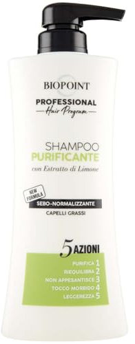 Biopoint Professional 5 Azioni Shampoo Purificante Sebo Normalizzante per Capelli Grassi, 400 ml