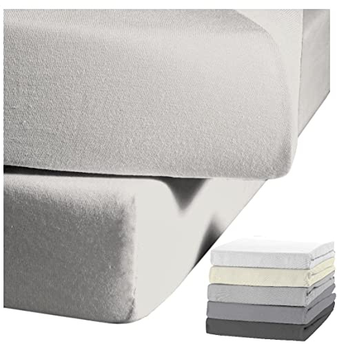 JACK by Kaeppel Biber Spannbettlaken Rundgummi Baumwolle Spannbetttuch 90x190-100x200 / 140-160x200 / 180-200x200 cm, Farbe:Silber, Größe:180x200cm Spannbettlaken