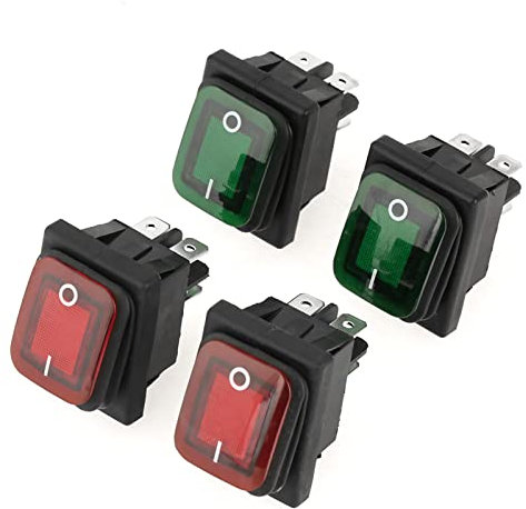 Interruptor Basculante, Mini Interruptores Basculantes Tipo Barcos Impermeable ON-OFF de 4 Pines 2 Posiciones Terminales Interruptors Boton 220V con Luz Indicadora para Auto Vehiculo Barco