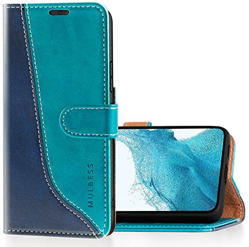 Mulbess Coque pour Samsung Galaxy S22 5G, Etui a Rabat, Housse en Cuir, Pochette de Protection Portefeuille, Élégant Bleu Mint