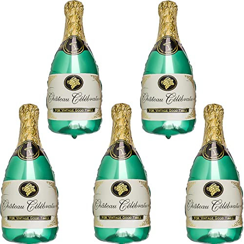 Feelairy Globos de plástico para botellas de champán, 5 unidades, globos gigantes para botellas de helio, botellas de vino, vino, cerveza, decoración para adultos, cumpleaños, bodas, fiestas