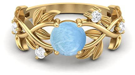MOONEYE Larimar aus 925er Sterlingsilber Frauen Verlobungsklassiker Designer-Solitärring 6 mm runder Edelstein-Geburtsstein (Gold-Vermeil, 19)