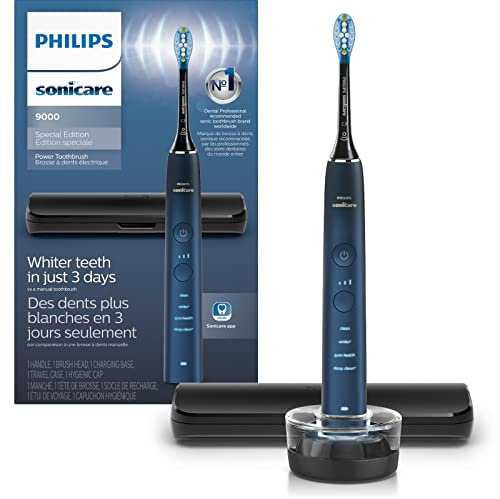 Philips Sonicare DiamondClean 9000 Electric Toothbrush - Sonic Toothbrush with App, Pressure Sensor, 12 Brushing Settings, Replacement Reminder, Charging Stand, Travel Case, Aquamarine, HX9911/92