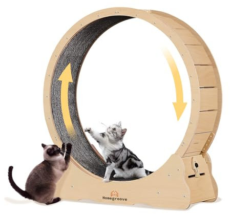 homegroove Katzenlaufrad, 35,4 Zoll (90 cm) Laufrad für Wohnungskatzen, Katzenlaufrad-Laufband mit abnehmbarem Teppich zur Gewichtsabnahme und Gesundheitsförderung bei Katzen (Natural Wood Color, M)