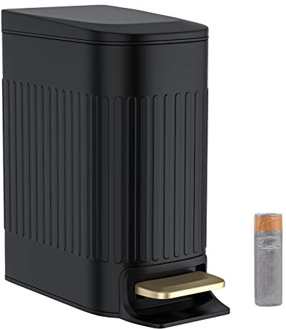 BETHEBEST Petite poubelle à pédale de 5 litres avec couvercle, poubelle rectangulaire compacte avec seau à doublure amovible pour salle de bain, chambre à coucher, bureau, noir