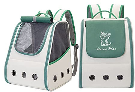 Welpen Katzen Rucksack, YUOCT Vollbelüfteter Haustier-Rucksack für Katzen und Welpen, Airline zugelassener Katzen Tragerucksack für Reisen und Wandern (Grün)