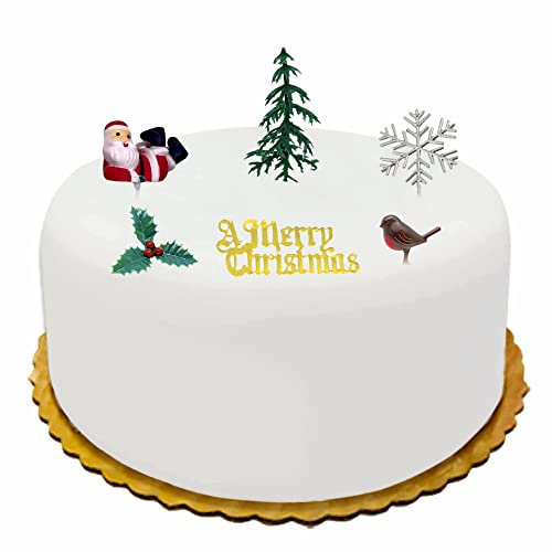Christmas Cake Decorations Cake Toppers (6 Piece) Uk Cupcake Decorations Kit Father Santa Clause Christmas Sign Christmas Tree Holly Leaf Robbin Snowflake (Santa Set)