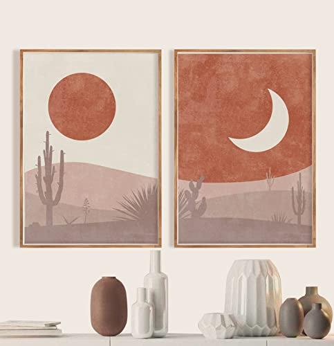 EXQUILEG 2-Piece Premium Poster Set, Boho Abstrakte Sonne und Mond Leinwandbilder Ohne Rahmen Wandbild Print Bilder für Wohnzimmer Deko (40 x 50 cm)