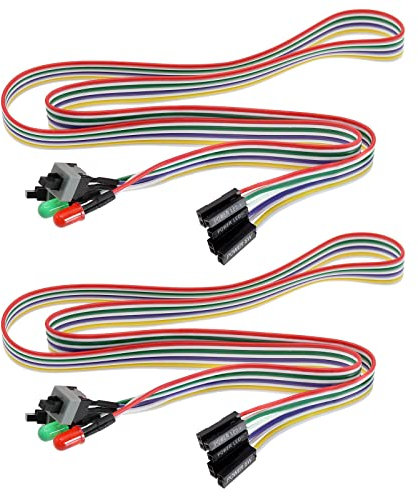 2 PC Power Switch Button Cable Desktop Computer Case Motherboard On/Off/Reset/HDD Switch Cord Front Bezel Wire with red green LED indicator light
