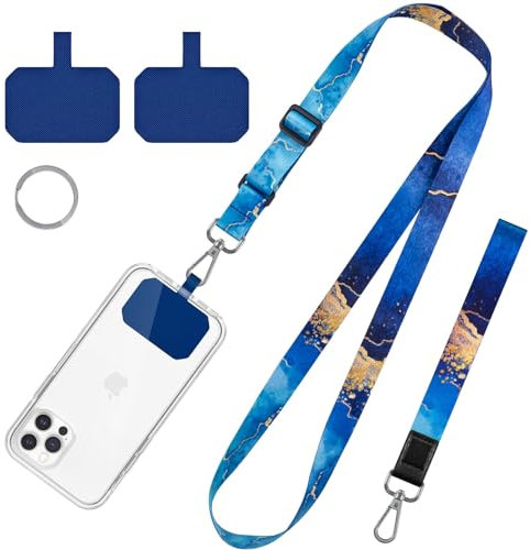Cell Phone Lanyard, Blue NebulaCrossbody Neck Lanyard, Hand Wrist Strap for Cell Mobile phone,Key chain, Card holder,ID Badge, Shoulder Neck Strap for all Smartphones.Free 2×Pads and Metal Keyring