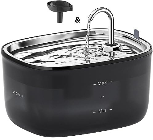 Katzenbrunnen,Super Leiser Stouchi Edelstahl Trinkbrunnen für Katzen mit Auslauf und Wasserhahn 2.5L Trinkbrunnen für Katzen,LED Licht,BPA Frei mit 2 Filtern,Hundewasserbrunnen Leicht zu Reinigen