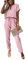 amropi Femmes Combinaison Manches Courtes Col V Jumpsuit Élégant Pantalon Casual Combishort avec Ceinture Rose,XL