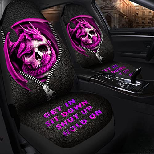 351 2 Stück Autositzbezüge Pink Purple Dragon Love Skull Get In Sit Black Leather Pattern Auto Schonbezug Sitz Waschbar Damen Auto-Sitzbezug, Für SUV, Wagen