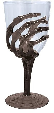 FIESTAS GUIRCA | Coupe de Vin Transparente avec Anse en Forme de Squelette (18,5 cm) - Décoration de Table Réutilisable pour Fêtes d'Halloween et Célébrations de Squelettes - Noir et Transparent
