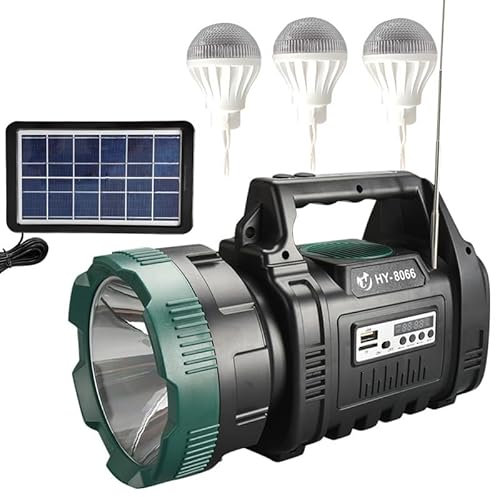 Solar Rechargeable Camping Lantern with Bluetooth Speaker Radio 8000mAh Flashlight LED Solar Lights Portable Power Bank USB Strobe Light for Power Outages Hurricane Emergency, Hiking, Outdoor