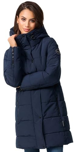MARIKOO Damen Winterjacke Stepp Winter Jacke Übergang Steppjacke lang warm Kapuze B987