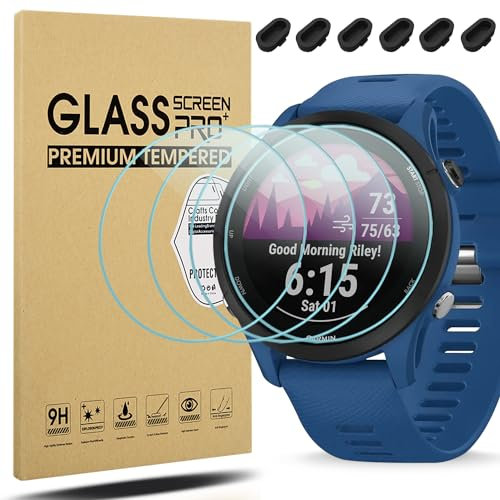 Diruite [4+6] Pezzi Protezione per Garmin Forerunner 255/255 Music Protettiva Pellicola HD Vetro Temperato Protettiva Schermo*4 &Tappo di Ricarica*6