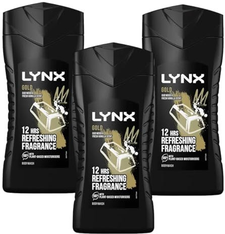 3 x 225ml Lynx Gold Multipack Shower Gel | 12 hrs Refreshing Fragrance | 100% Plant Based Moisturisers Bodywash | 3 Pack |