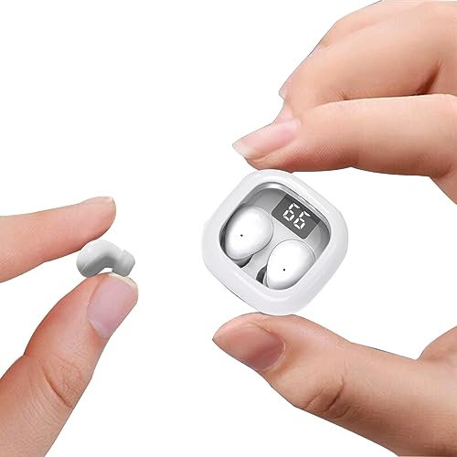 Petits Écouteurs Taille de poche Mini Autonomie longue durée Étanchité IPX5 Légère Intra-auriculaire Écouteurs Bluetooth Sans Fil Casque Bluetooth avec LED Affichage de Écran Autonomie Visible Blanche