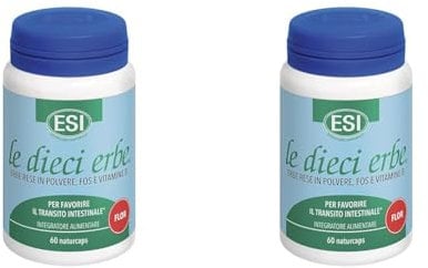 ESI - Le Dieci Erbe Flor, Integratore Alimentare Vegetale con FOS, per la Regolarità del Transito Intestinale, Senza Glutine e Vegan, 60 Naturcaps (Confezione da 2)