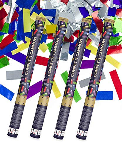 Max. Größe (80 cm) Partykanone Partypopper Streamer ®Auto-schmuck (4 Stück, bunt metallisch)