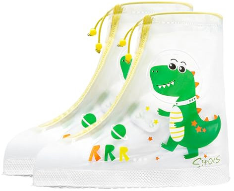 HIMKI Regenüberschuhe Kinder Wasserdicht Galoschen Wiederverwendbare Überschuhe Rutschfester Outdoor Regenschutz und Sanddichter Schutz Regenschuhe (Dinosaurier, S, 26-28)