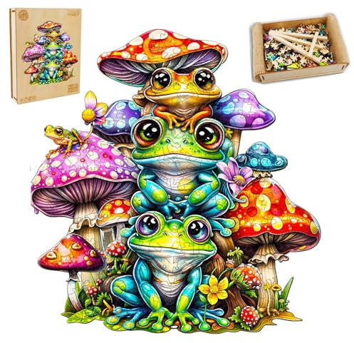 Holzpuzzle Erwachsene, Süßer Frosch Puzzle (L 34 * 32.7cm 260 Teile) Schöne Geschenkverpackung, Wooden Puzzle für Erwachsene und Kinder Festgeschenk