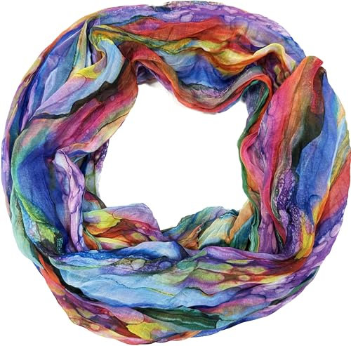 Jeamis Regenbogen Seide Loop Farbverlauf Frühling Rundschal Rainbow Streifen Sommer Leicht Schal Stola (Lila)